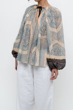 Load image into Gallery viewer, ULLA JOHNSON x Beige, Blue Patterned Flowy Metallic Blouse (XS-M)