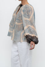 Load image into Gallery viewer, ULLA JOHNSON x Beige, Blue Patterned Flowy Metallic Blouse (XS-M)