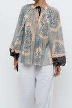 Load image into Gallery viewer, ULLA JOHNSON x Beige, Blue Patterned Flowy Metallic Blouse (XS-M)