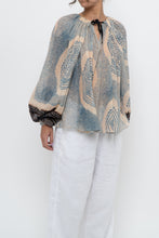 Load image into Gallery viewer, ULLA JOHNSON x Beige, Blue Patterned Flowy Metallic Blouse (XS-M)