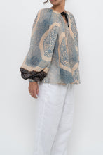 Load image into Gallery viewer, ULLA JOHNSON x Beige, Blue Patterned Flowy Metallic Blouse (XS-M)