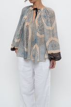 Load image into Gallery viewer, ULLA JOHNSON x Beige, Blue Patterned Flowy Metallic Blouse (XS-M)