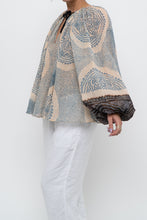 Load image into Gallery viewer, ULLA JOHNSON x Beige, Blue Patterned Flowy Metallic Blouse (XS-M)