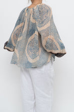 Load image into Gallery viewer, ULLA JOHNSON x Beige, Blue Patterned Flowy Metallic Blouse (XS-M)