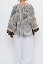 Load image into Gallery viewer, ULLA JOHNSON x Beige, Blue Patterned Flowy Metallic Blouse (XS-M)