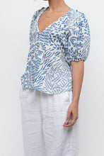 Load image into Gallery viewer, ALEXIS x Blue Patterned Linen Tie Top (XS-M)