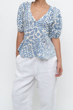 Load image into Gallery viewer, ALEXIS x Blue Patterned Linen Tie Top (XS-M)