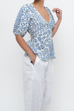 Load image into Gallery viewer, ALEXIS x Blue Patterned Linen Tie Top (XS-M)