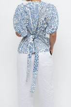 Load image into Gallery viewer, ALEXIS x Blue Patterned Linen Tie Top (XS-M)