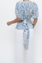 Load image into Gallery viewer, ALEXIS x Blue Patterned Linen Tie Top (XS-M)