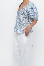 Load image into Gallery viewer, ALEXIS x Blue Patterned Linen Tie Top (XS-M)