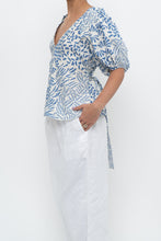 Load image into Gallery viewer, ALEXIS x Blue Patterned Linen Tie Top (XS-M)
