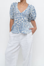 Load image into Gallery viewer, ALEXIS x Blue Patterned Linen Tie Top (XS-M)