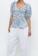 Load image into Gallery viewer, ALEXIS x Blue Patterned Linen Tie Top (XS-M)