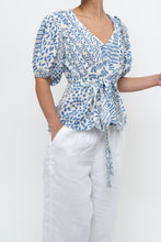 Load image into Gallery viewer, ALEXIS x Blue Patterned Linen Tie Top (XS-M)