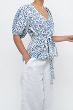 Load image into Gallery viewer, ALEXIS x Blue Patterned Linen Tie Top (XS-M)