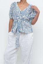Load image into Gallery viewer, ALEXIS x Blue Patterned Linen Tie Top (XS-M)