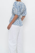 Load image into Gallery viewer, ALEXIS x Blue Patterned Linen Tie Top (XS-M)
