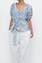 Load image into Gallery viewer, ALEXIS x Blue Patterned Linen Tie Top (XS-M)