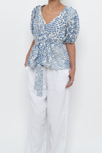Load image into Gallery viewer, ALEXIS x Blue Patterned Linen Tie Top (XS-M)