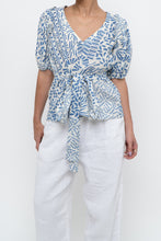 Load image into Gallery viewer, ALEXIS x Blue Patterned Linen Tie Top (XS-M)
