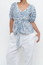 Load image into Gallery viewer, ALEXIS x Blue Patterned Linen Tie Top (XS-M)