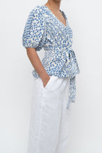 Load image into Gallery viewer, ALEXIS x Blue Patterned Linen Tie Top (XS-M)