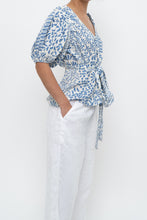 Load image into Gallery viewer, ALEXIS x Blue Patterned Linen Tie Top (XS-M)