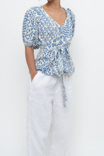 Load image into Gallery viewer, ALEXIS x Blue Patterned Linen Tie Top (XS-M)