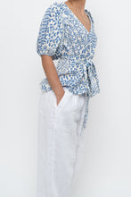 Load image into Gallery viewer, ALEXIS x Blue Patterned Linen Tie Top (XS-M)
