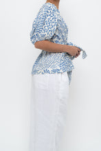 Load image into Gallery viewer, ALEXIS x Blue Patterned Linen Tie Top (XS-M)