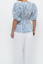 Load image into Gallery viewer, ALEXIS x Blue Patterned Linen Tie Top (XS-M)