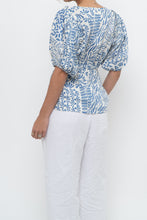 Load image into Gallery viewer, ALEXIS x Blue Patterned Linen Tie Top (XS-M)