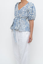 Load image into Gallery viewer, ALEXIS x Blue Patterned Linen Tie Top (XS-M)