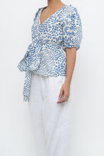 Load image into Gallery viewer, ALEXIS x Blue Patterned Linen Tie Top (XS-M)
