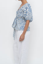 Load image into Gallery viewer, ALEXIS x Blue Patterned Linen Tie Top (XS-M)
