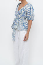 Load image into Gallery viewer, ALEXIS x Blue Patterned Linen Tie Top (XS-M)
