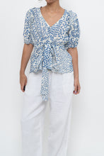 Load image into Gallery viewer, ALEXIS x Blue Patterned Linen Tie Top (XS-M)