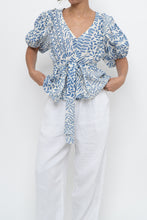 Load image into Gallery viewer, ALEXIS x Blue Patterned Linen Tie Top (XS-M)