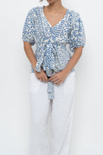 Load image into Gallery viewer, ALEXIS x Blue Patterned Linen Tie Top (XS-M)