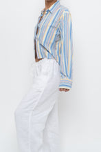 Load image into Gallery viewer, Vintage x Blue Multicolour Striped Reworked Cropped Buttonup (XS-L)