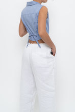 Load image into Gallery viewer, Vintage x Made in USA x LAUNDRY BY SHELLI SEGAL Blue Cropped Wrap Tank (S)