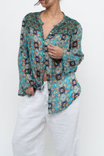 Load image into Gallery viewer, PERSAMAN NY x Blue Floral Sheer Silk Blouse (XS-M)