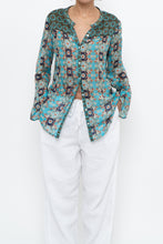 Load image into Gallery viewer, PERSAMAN NY x Blue Floral Sheer Silk Blouse (XS-M)