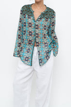 Load image into Gallery viewer, PERSAMAN NY x Blue Floral Sheer Silk Blouse (XS-M)