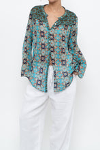 Load image into Gallery viewer, PERSAMAN NY x Blue Floral Sheer Silk Blouse (XS-M)