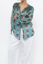 Load image into Gallery viewer, PERSAMAN NY x Blue Floral Sheer Silk Blouse (XS-M)