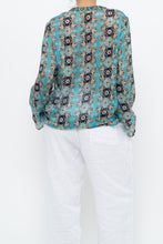 Load image into Gallery viewer, PERSAMAN NY x Blue Floral Sheer Silk Blouse (XS-M)