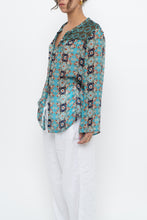 Load image into Gallery viewer, PERSAMAN NY x Blue Floral Sheer Silk Blouse (XS-M)