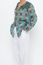 Load image into Gallery viewer, PERSAMAN NY x Blue Floral Sheer Silk Blouse (XS-M)